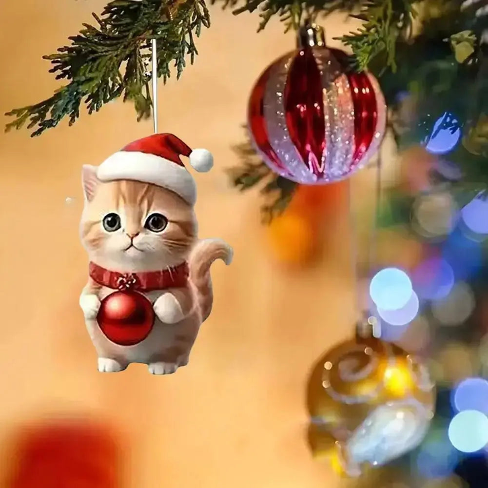 Christmas Tree Hanging Ornaments 2D Acrylic Cat Shaped Pendants Christmas Decorations For Home 2024 Xmas Gifts New Year 2025 Good Vibrations