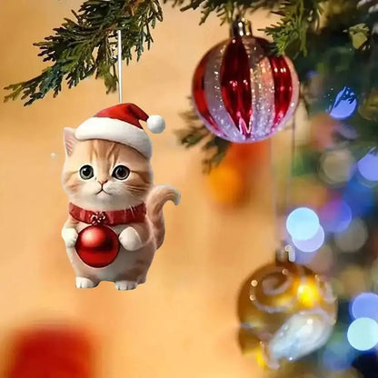 Christmas Tree Hanging Ornaments 2D Acrylic Cat Shaped Pendants Christmas Decorations For Home 2024 Xmas Gifts New Year 2025 Good Vibrations