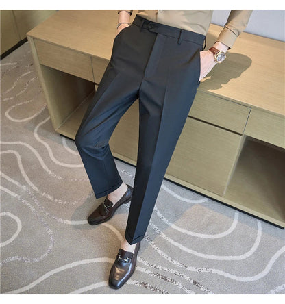 Men Suit Pants 2025 Elastic Slim Fit Formal Dress Pants Solid Casual White Trousers Pantalon Homme Wedding Party Men Clothing Good Vibrations
