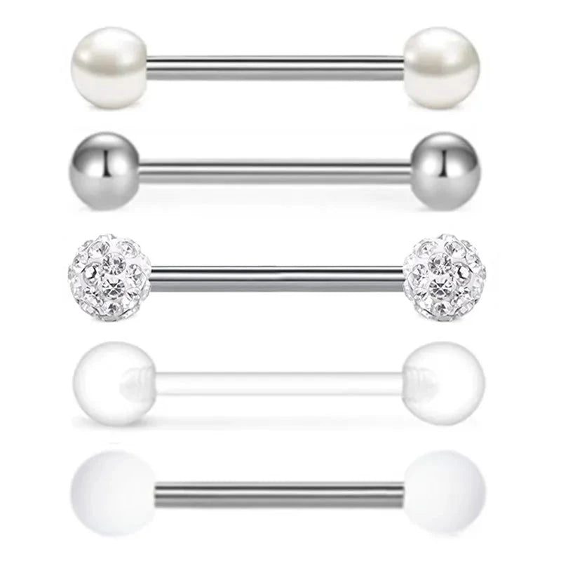 5PCS Acrylic Tongue Piercing Barbell Set Stainless Steel Glitter Tongue Rings Lot 14G Nipple Piercing Bar Bulk Piercing Langue Good Vibrations Adult Super Store