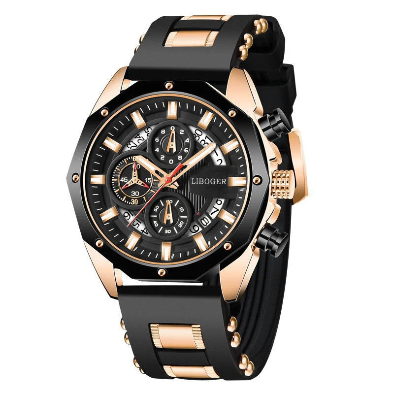 Fashion Business Men Watch Top Brand High Quality Auto Date Big Dial Silicone Strap Sports Quartz Watches For Him Gifts Good Vibrations
