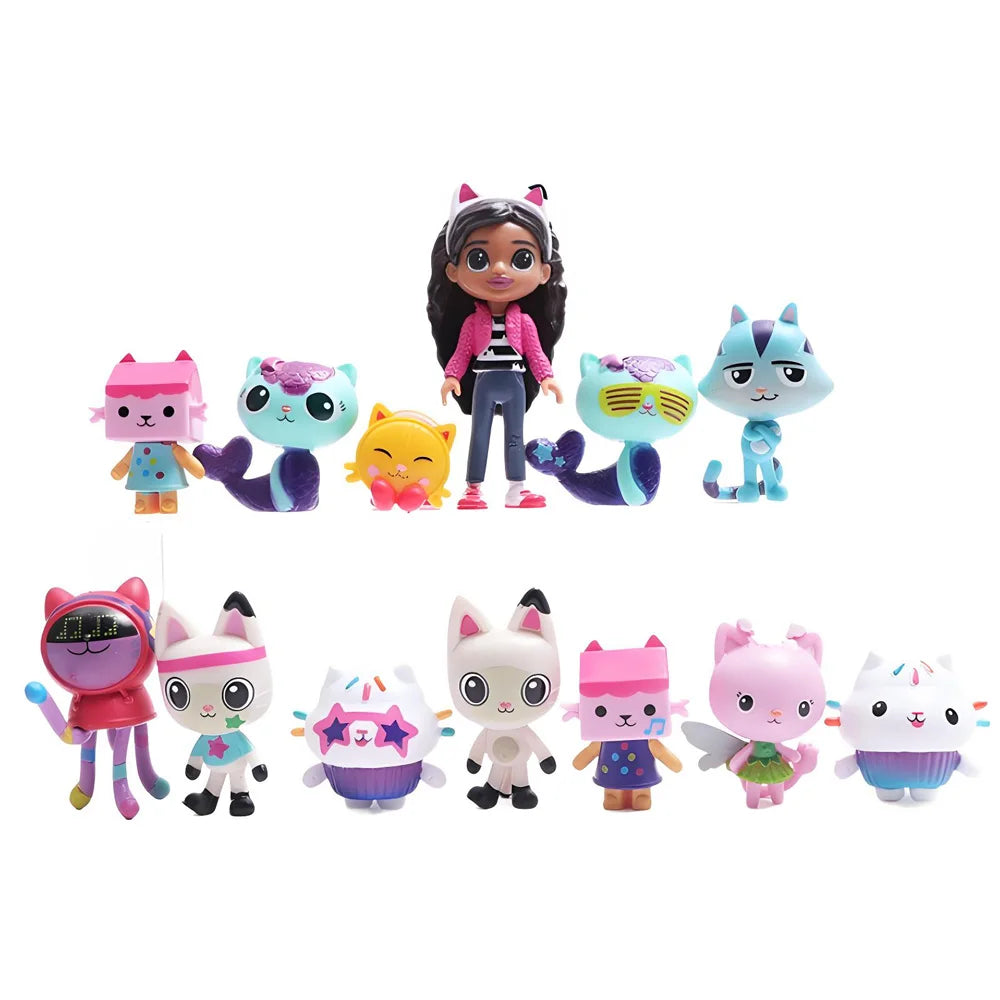 13pcs Gabby Dollhouse Anime Figure Toy Smiling Car Cat Hug Gaby Girl Dolls Mercat Cartoon Action Figure Kids Xmas Birthday Gifts Good Vibrations