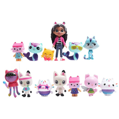 13pcs Gabby Dollhouse Anime Figure Toy Smiling Car Cat Hug Gaby Girl Dolls Mercat Cartoon Action Figure Kids Xmas Birthday Gifts Good Vibrations