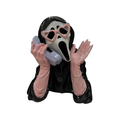 Pink Halloween Ghost Figurine Luminous Resin Screaming Face Ghost Statue Spooky Hand-Painted Glowing Ghost Ornament Good Vibrations