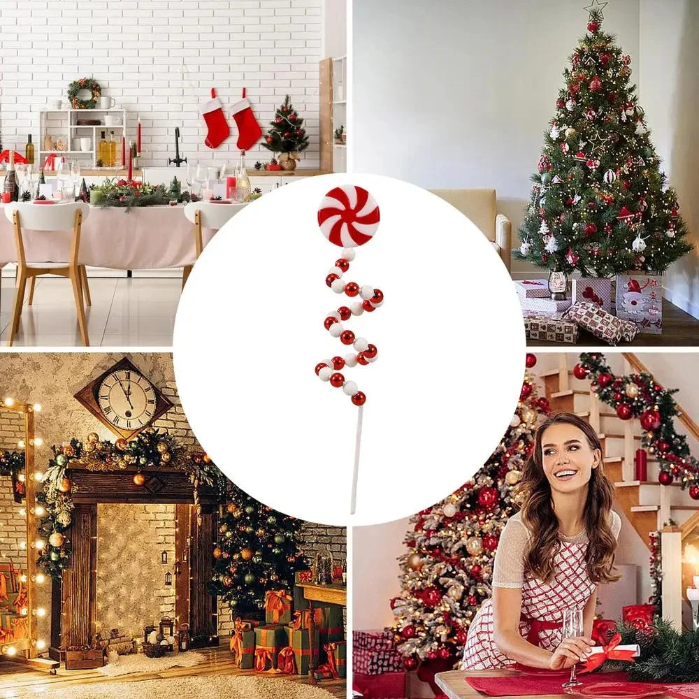 Christmas Candy Cane Decorations Christmas Tree Decoration Red White Lollipop Decoration Curved Candy Christmas Tree Stems Decor Good Vibrations