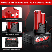 For Milwaukee 12V Tool Battery For Milwaukee M12 6000mAh Lithium Battery Impact Wrench Drill Power Tools Battery Good Vibrations