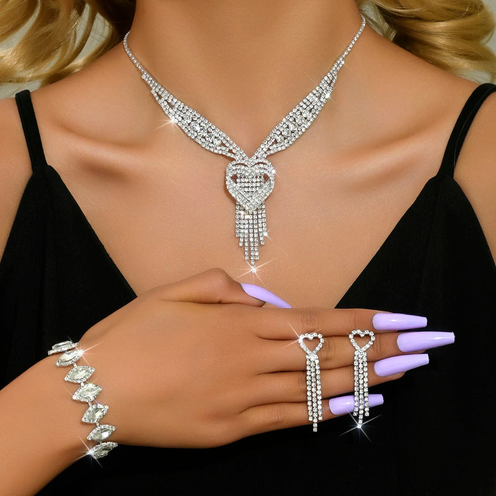 Ladies' jewelry, equipped with rhinestone tassel earrings, necklaces, bracelet sets, wedding party accessories Good Vibrations