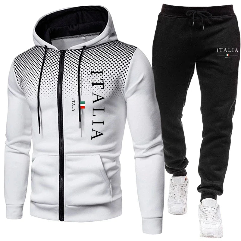 Autumn Winter Popular Men's Tracksuit Zipper Hoodie and Sweatpants Urban Casual Sporty Jogging Suit Male Daily Training Outfits Good Vibrations