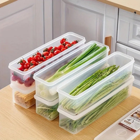 4 Pcs Long Rectangular Food Storage Containers, Plastic Reusable Refrigerator Organizer Boxes Kitchen Accessories Good Vibrations