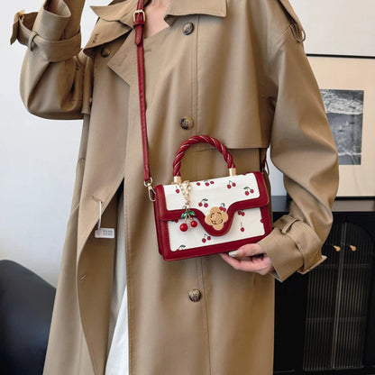 Sweet Crossbody Bag Fashion Cherry Print Top-Handle Ladies Luxury Square Shoulder Bag Women High Quality Sling Purse Good Vibrations