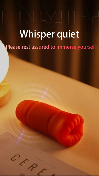 Men's automatic tongue licking blowjob oral sex toy in red, whisper quiet design.