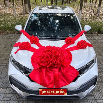 Large Wedding Car Front Decor Full Set Romantic Floral Ball Flower Arrangement Ribbon Bows Bridal Main Car Decor Good Vibrations