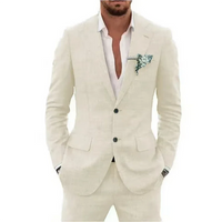 Summer Casual Linen Suit for Men 2 Pieces Blazer Pant Set Notched Lapel Formal Slim Fit Wedding Suit Prom Suits Groom Tuxedo Good Vibrations