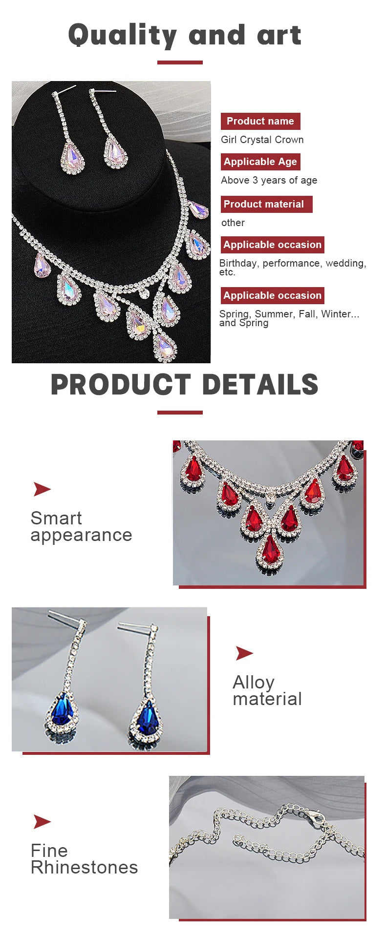 Bridal Wedding Jewelry Women Silver-Plated Rhinestone Long Earrings Dress Accessories Bridesmaid Delicate Crystal Necklace Set Good Vibrations Adult Super Store