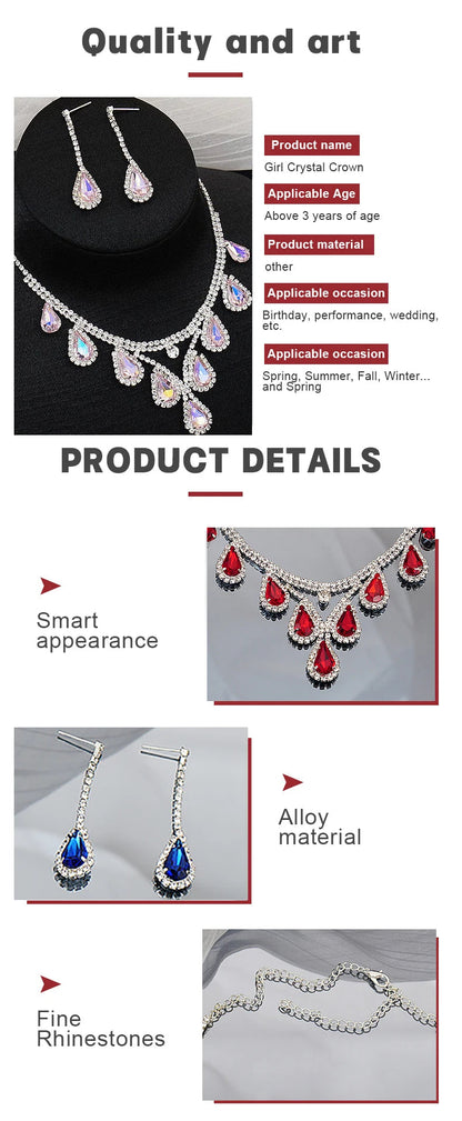 Bridal Wedding Jewelry Women Silver-Plated Rhinestone Long Earrings Dress Accessories Bridesmaid Delicate Crystal Necklace Set Good Vibrations Adult Super Store