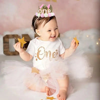 Baby Birthday Decoration Girl 1 2 3 Years Crown Hat Pink White Flower Sequins Crown 1st birthday Photo Prop Happy Birthday Gifts Good Vibrations