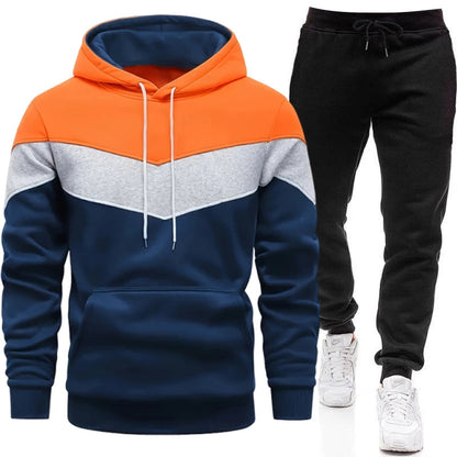 Autumn Winter Fashion Tracksuit Tricolor Hoodies and Black Sweatpants High Quality Male Daily Casual Sports Hooded Jogging Suit Good Vibrations