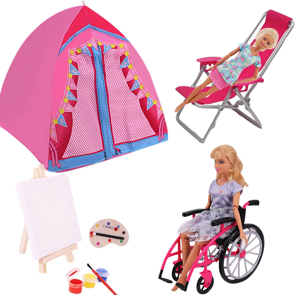 Doll Accessories Tent,Lounge Chair, Drawing Board, Wheelchair,Mini Dollhouse Accessories For 11.8inch 30cm Doll,Girl's Gifts Toy - Good Vibrations