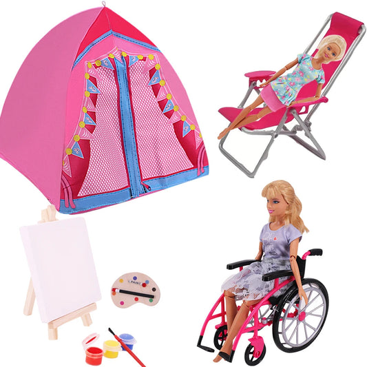 Doll Accessories Tent,Lounge Chair, Drawing Board, Wheelchair,Mini Dollhouse Accessories For 11.8inch 30cm Doll,Girl's Gifts Toy Good Vibrations