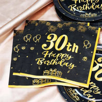 18th~60th Happy Birthday Party Napkins Black Gold Birthday Party Table Napkins Decorations Birthday Party Supplies Good Vibrations