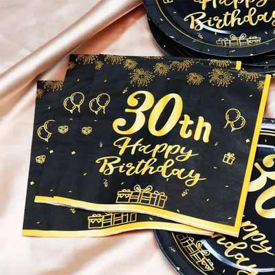 18th~60th Happy Birthday Party Napkins Black Gold Birthday Party Table Napkins Decorations Birthday Party Supplies