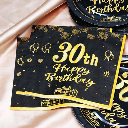 18th~60th Happy Birthday Party Napkins Black Gold Birthday Party Table Napkins Decorations Birthday Party Supplies Good Vibrations
