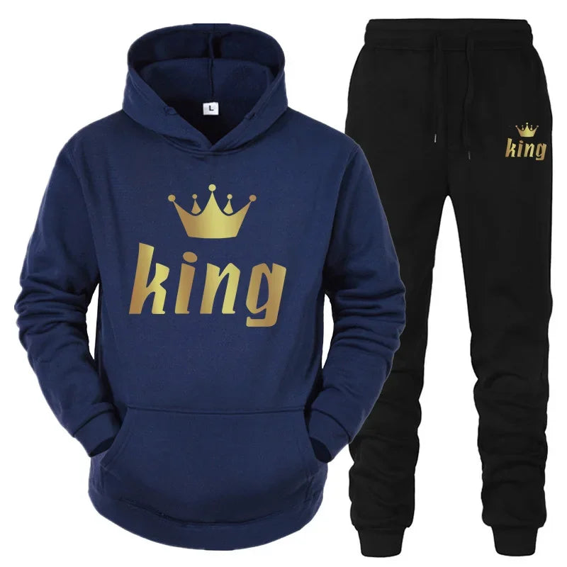 King And Queen Couple Outfit Hoodie and Jogger Pants High Quality Men Women Daily Casual Sport Jogging Suit King Queen Tracksuit Good Vibrations