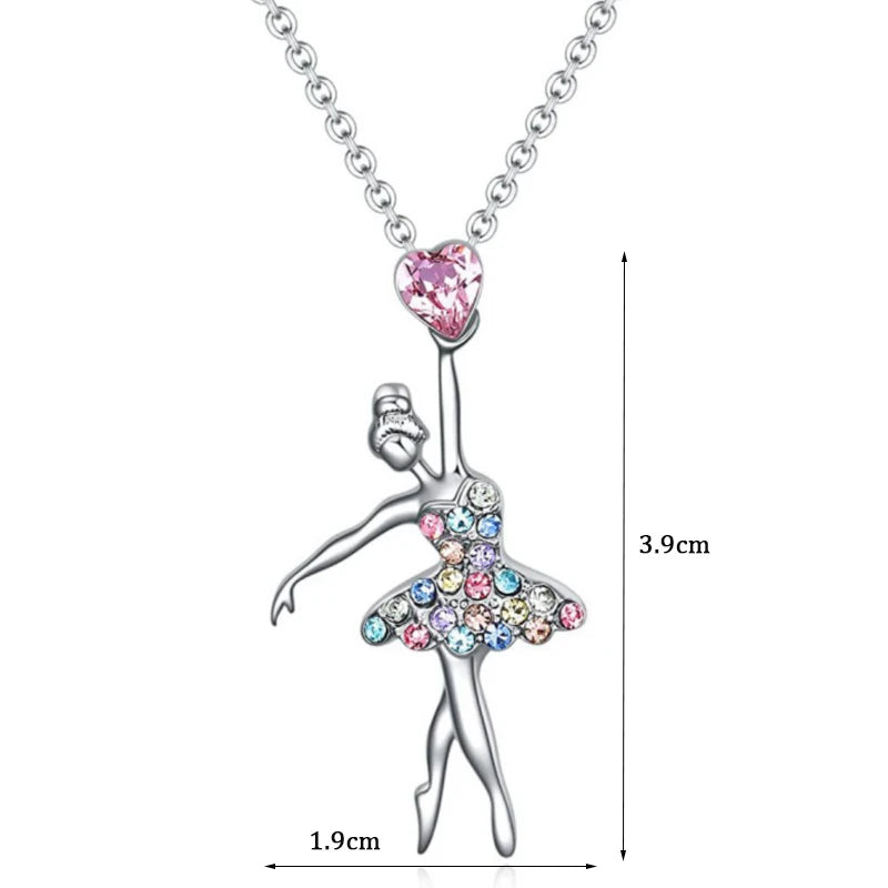 Crystal Charm Color Zircon Choker Dancing Girl Ballerina Dancer Pendant Necklace Jewelry Gift for Ballet Girls Women Good Vibrations