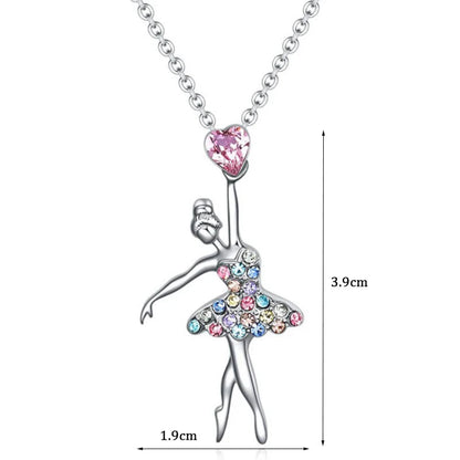 Crystal Charm Color Zircon Choker Dancing Girl Ballerina Dancer Pendant Necklace Jewelry Gift for Ballet Girls Women Good Vibrations