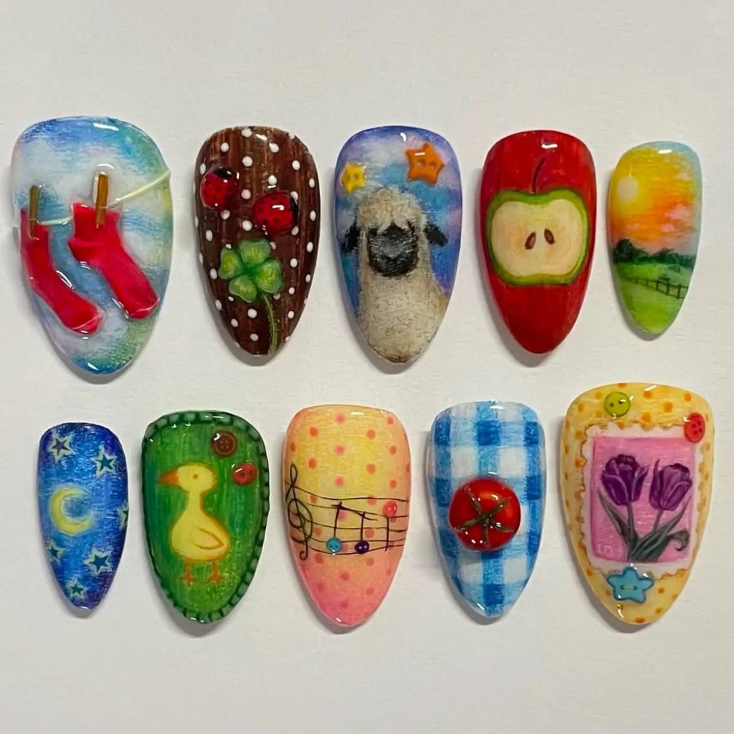 10pcs Dark Black Style Handmade Fake Nails Y2k Star Horor Foreat Designs Press On Nails Halloween Wearable Almond False Nail Good Vibrations