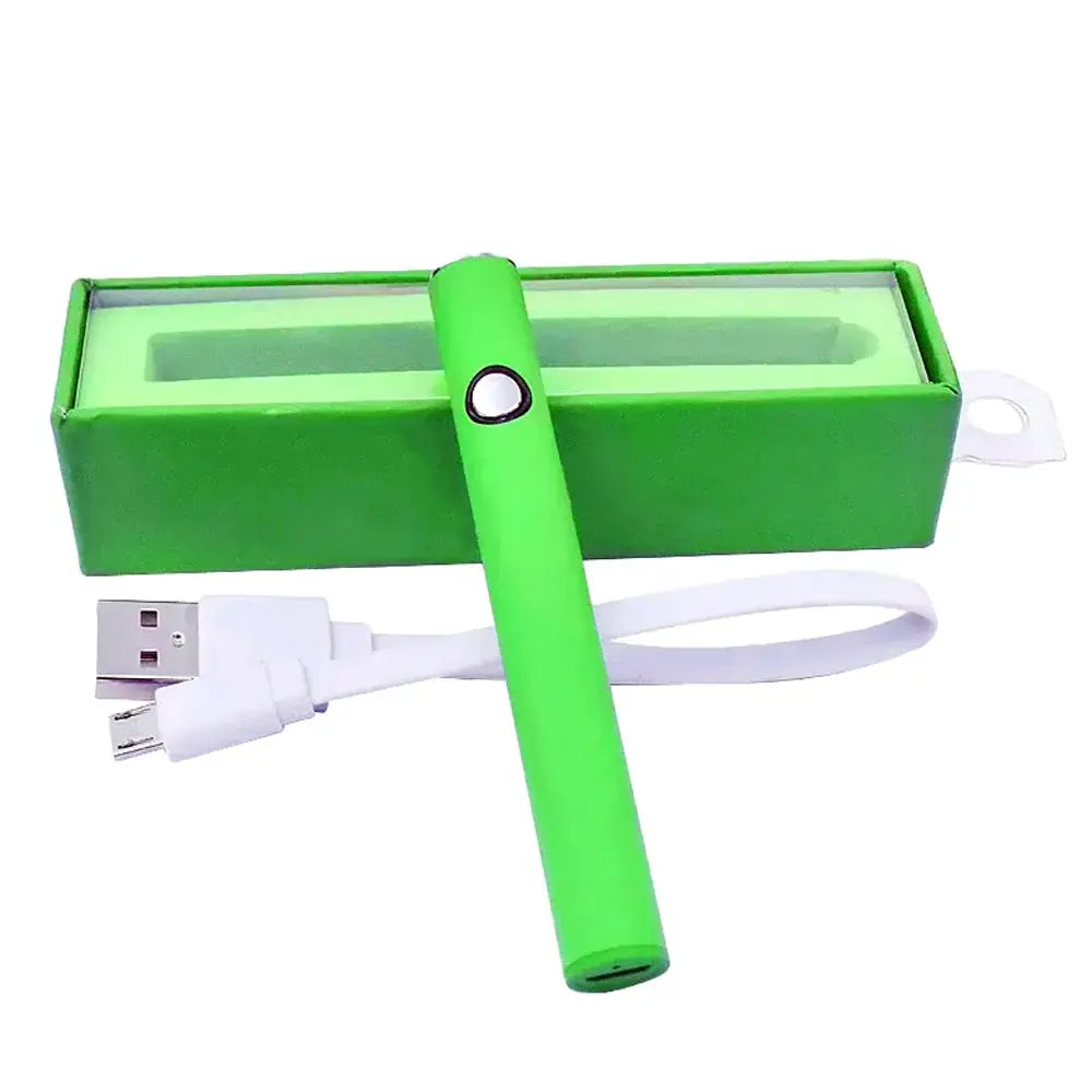 510 Thread Battery Pen with USB charging cable in green packaging.
