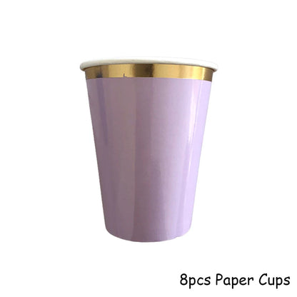 Purple Gold Party Paper Cup Plate Straw For Birthday Carnival Kids Favors Wedding Decor Disposable Tableware Party Supplies Good Vibrations