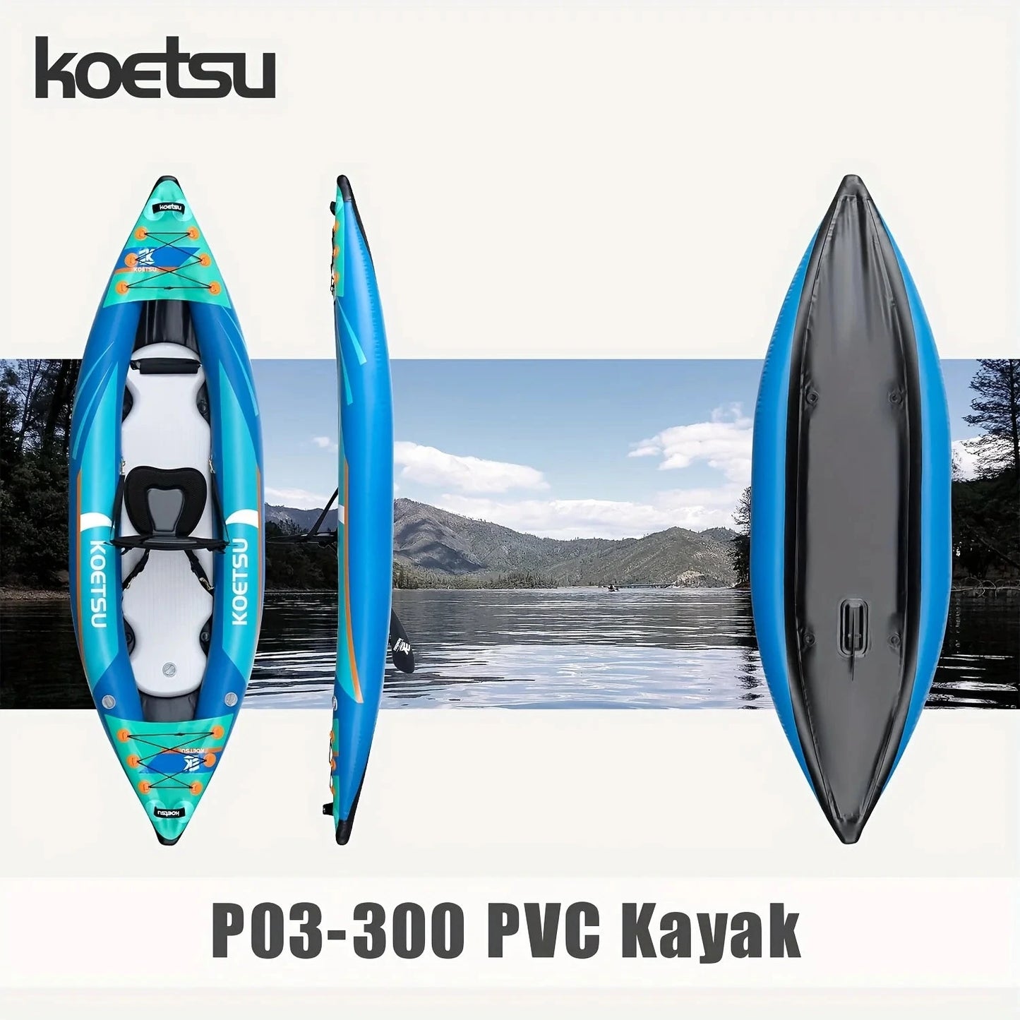 KOETSU P03 brushed inflatable kayak single and double inflatable boat,suitable for water outdoor activities, sports, fishing Good Vibrations