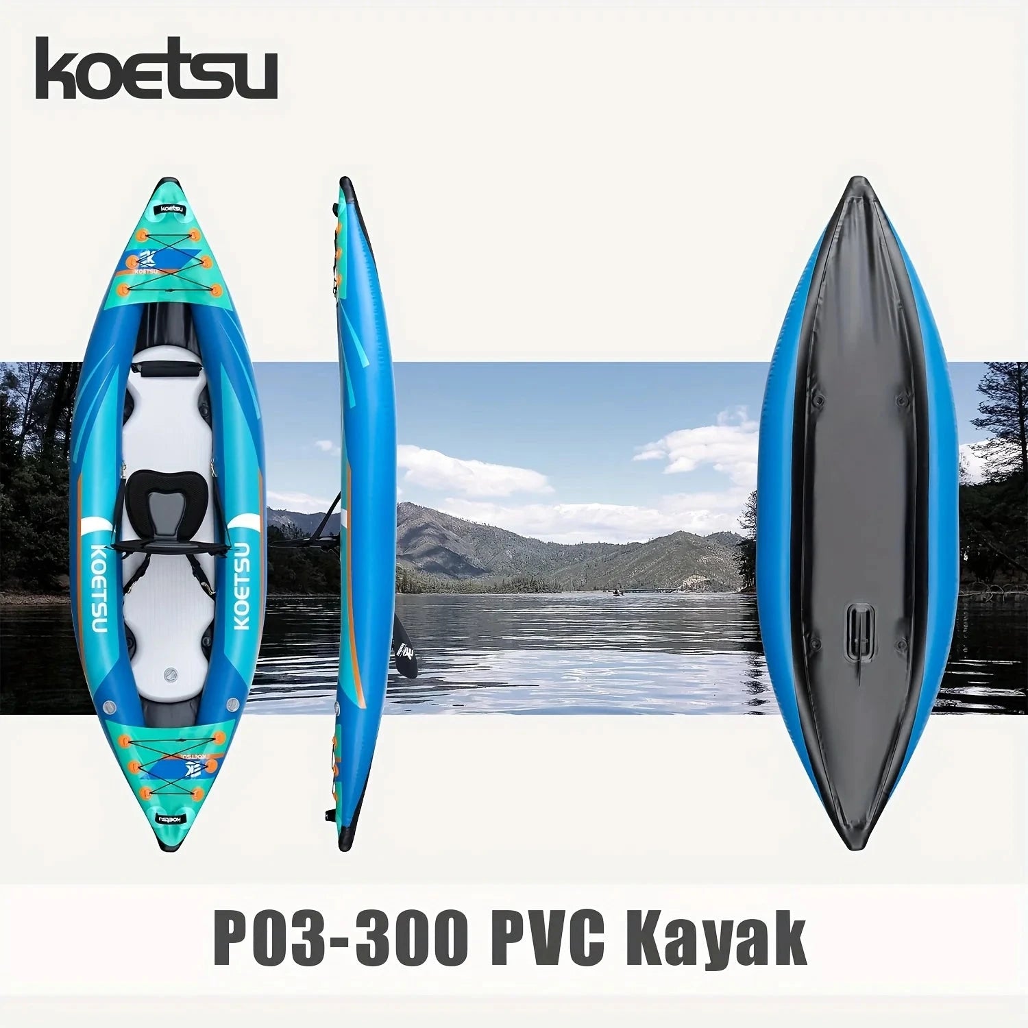KOETSU P03 brushed inflatable kayak single and double inflatable boat,suitable for water outdoor activities, sports, fishing Good Vibrations