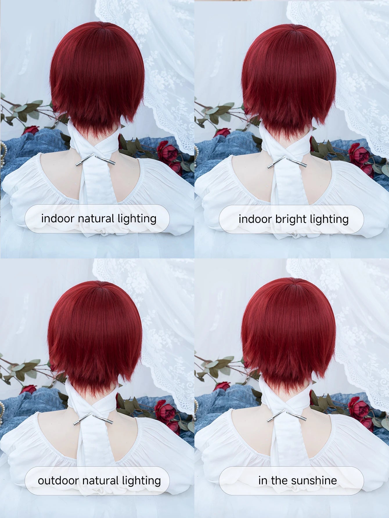 8Inch Wine Red Color Handsome Synthetic Wigs With Bang Short Straight Hair Wig For Man or Women Daily Use Cosplay Heat Resistant Good Vibrations