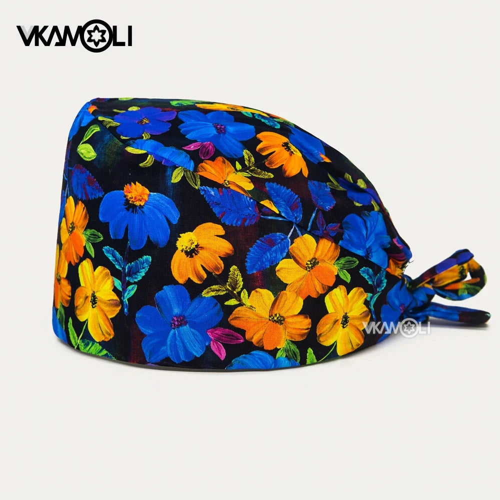 Flower printing hats scrubs women hats Health service Workers adjustable caps beauty salon Work Frosted cap lab pet store hats Good Vibrations