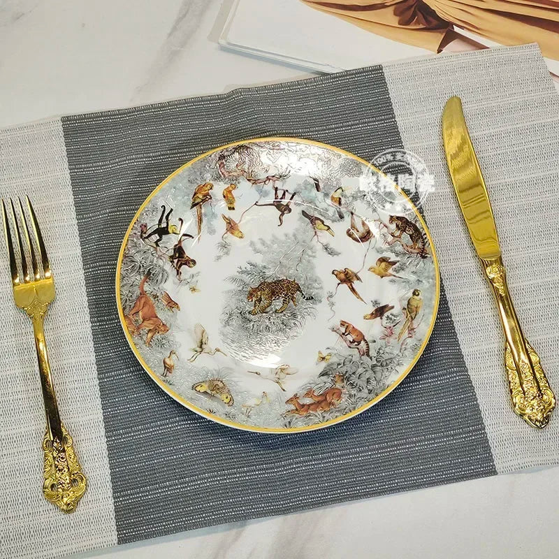 European ceramic western dinner plate, jungle set, steak plate, Coffee cup, afternoon , personalized gift set Good Vibrations