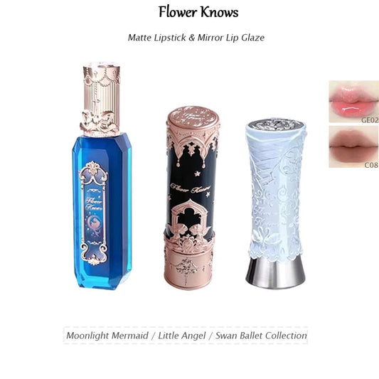 Flower Knows Lipstick Swan Ballet Lip Gloss Mirror Moisturizing Long-lasting Lip Glaze Nostickcup Nourishing  3.5g Good Vibrations