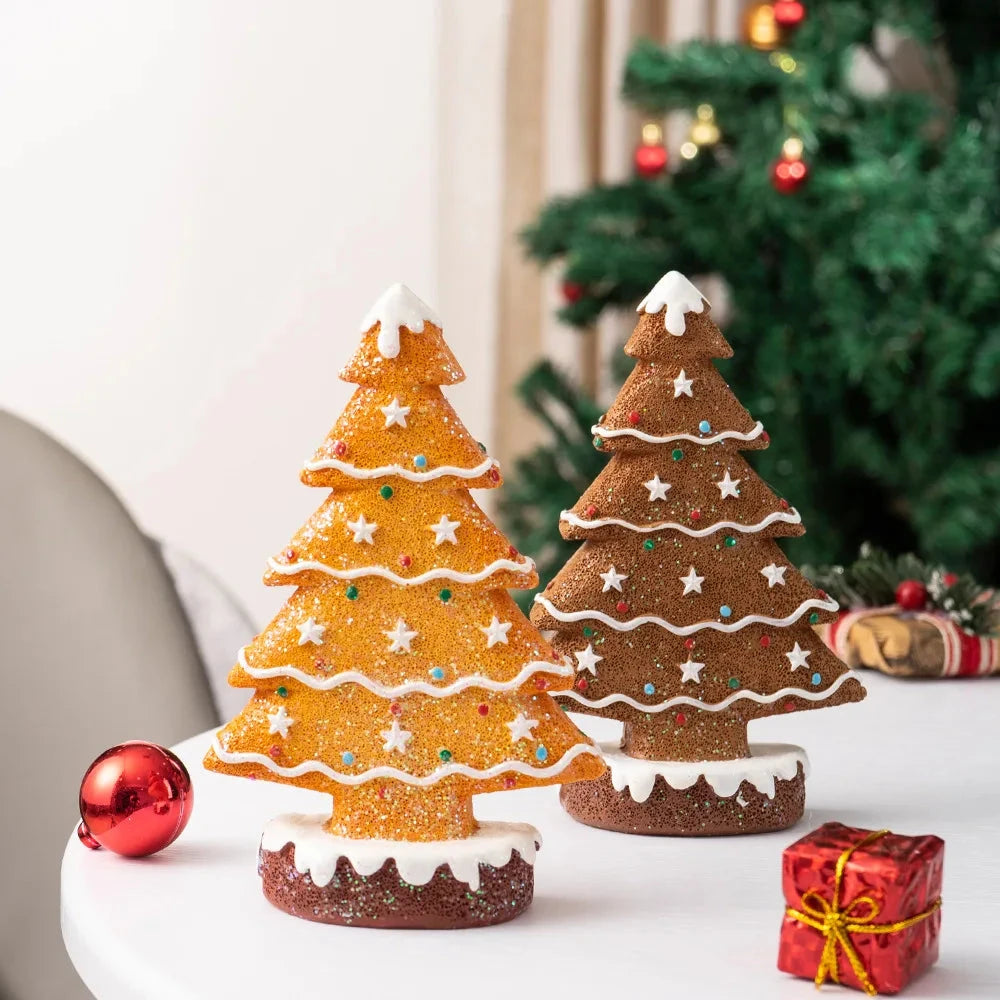 Festive Resin Gingerbread Christmas Tree Figurine, Holiday Tabletop Centerpiece Decor for Home Christmas Atmosphere Good Vibrations