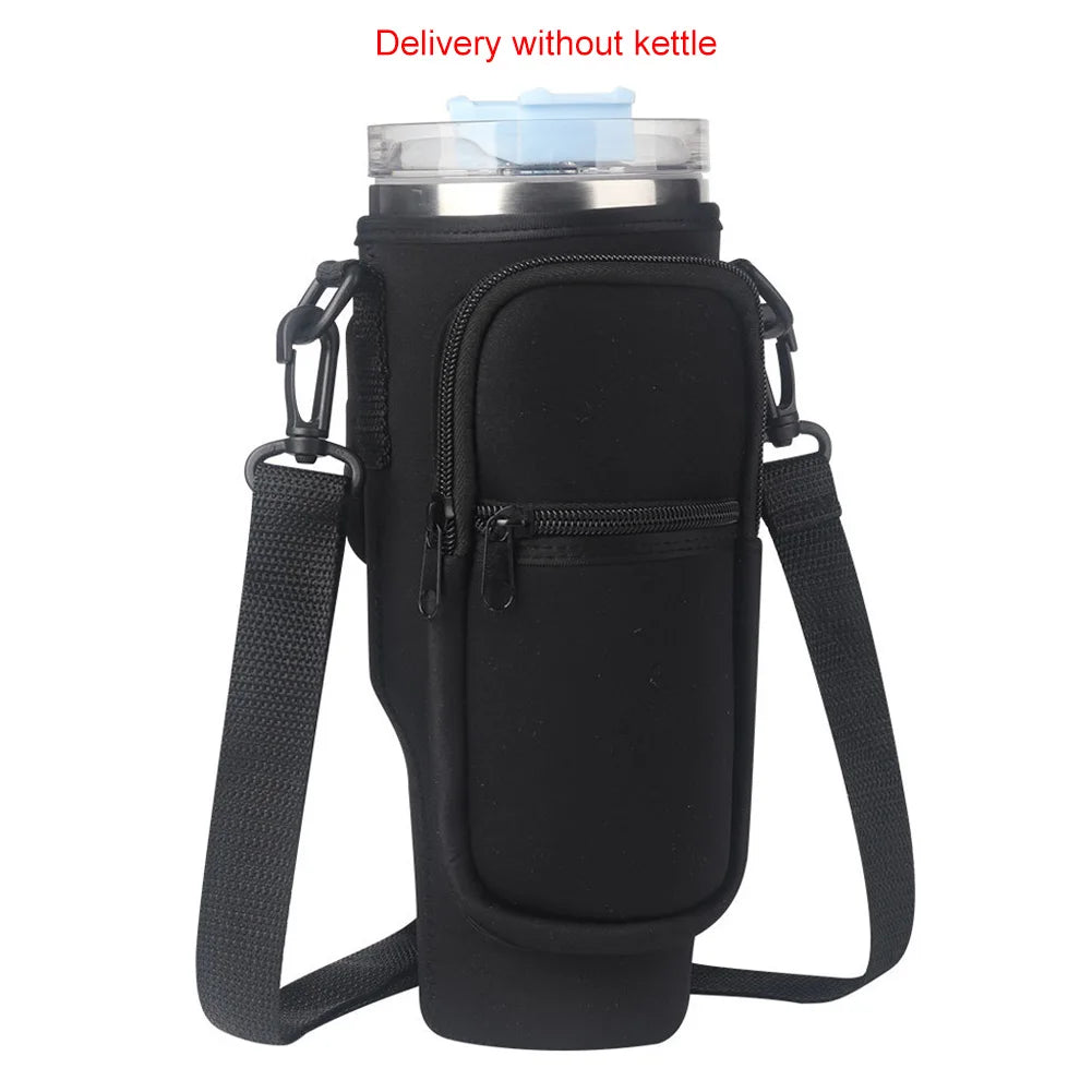 Portable Water Bottle Carrier Bag with Phone Pocket for Stanley 40oz Tumbler with Handle Neoprene Water Bottle Holder Pouch Good Vibrations