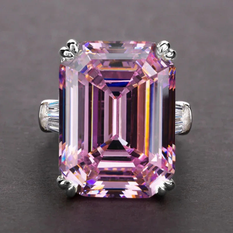 New Simple Shiny Big Rectangle Zircon Women Rings White/Pink Stones Available Bridal Wedding  Top Quality Noble Lady Good Vibrations