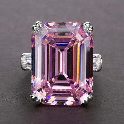 New Simple Shiny Big Rectangle Zircon Women Rings White/Pink Stones Available Bridal Wedding  Top Quality Noble Lady Good Vibrations