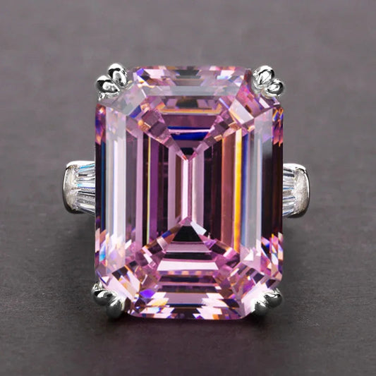 New Simple Shiny Big Rectangle Zircon Women Rings White/Pink Stones Available Bridal Wedding  Top Quality Noble Lady Good Vibrations