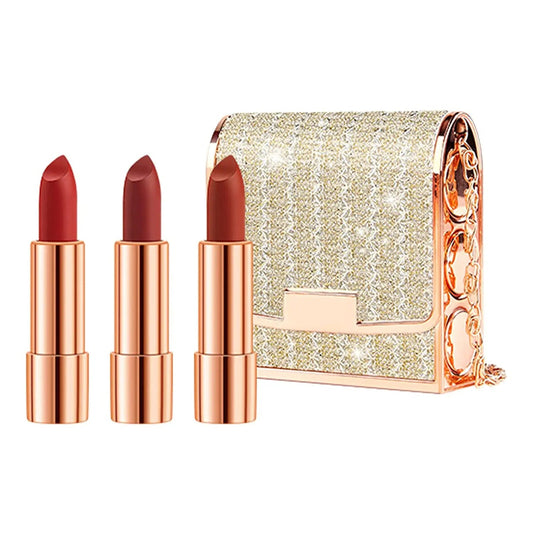 Matte Lipstick Set 3 Colors Lip Stick with Sliver Chain Bag Package Velvet Lip stick Gift Box Private Label Make Up 3.5gx3 Good Vibrations