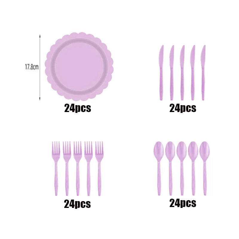 New purple party disposable tableware, baby shower, wedding party decoration, children's adult birthday party event celebration Good Vibrations