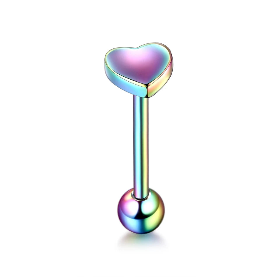 1PC Stainless Steel Heart Shaped Tongue Ring Barbell Tongue Piercing Cute Bar Ear Tragus Studs Nipple Bar Piercing Body Jewelry Good Vibrations