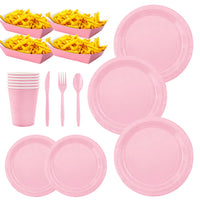 Pink Party Disposable Tableware Solid Color Party Pink Plates Cup Tablecloth Birthday Wedding Baby Shower Picnic Party Supplies Good Vibrations