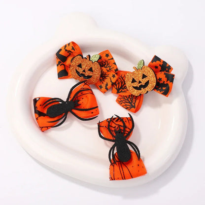 2Pcs Halloween Kids Hairpin Set Handmade Grosgrain Ribbon Bows DIY Pumpkin Spider Decoration Headwear Hair Accessories for Girls Good Vibrations