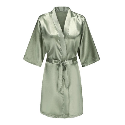 Grass Green Women's White Letter Bride Bridesmaid Short Satin Robes for Wedding Party Getting Ready Good Vibrations