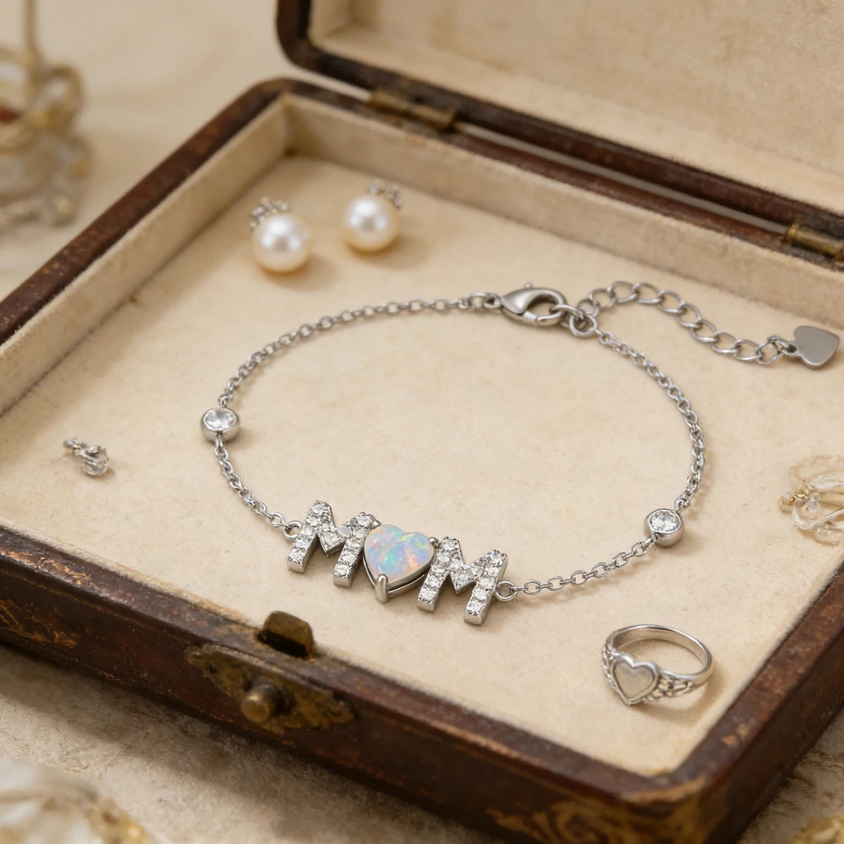 Gifts for Mother from Child,Family Love Jewelry,White Opal & Cubic Zircon,Sentimental MOM Bracelet Perfect for Mother's Day Gift Good Vibrations